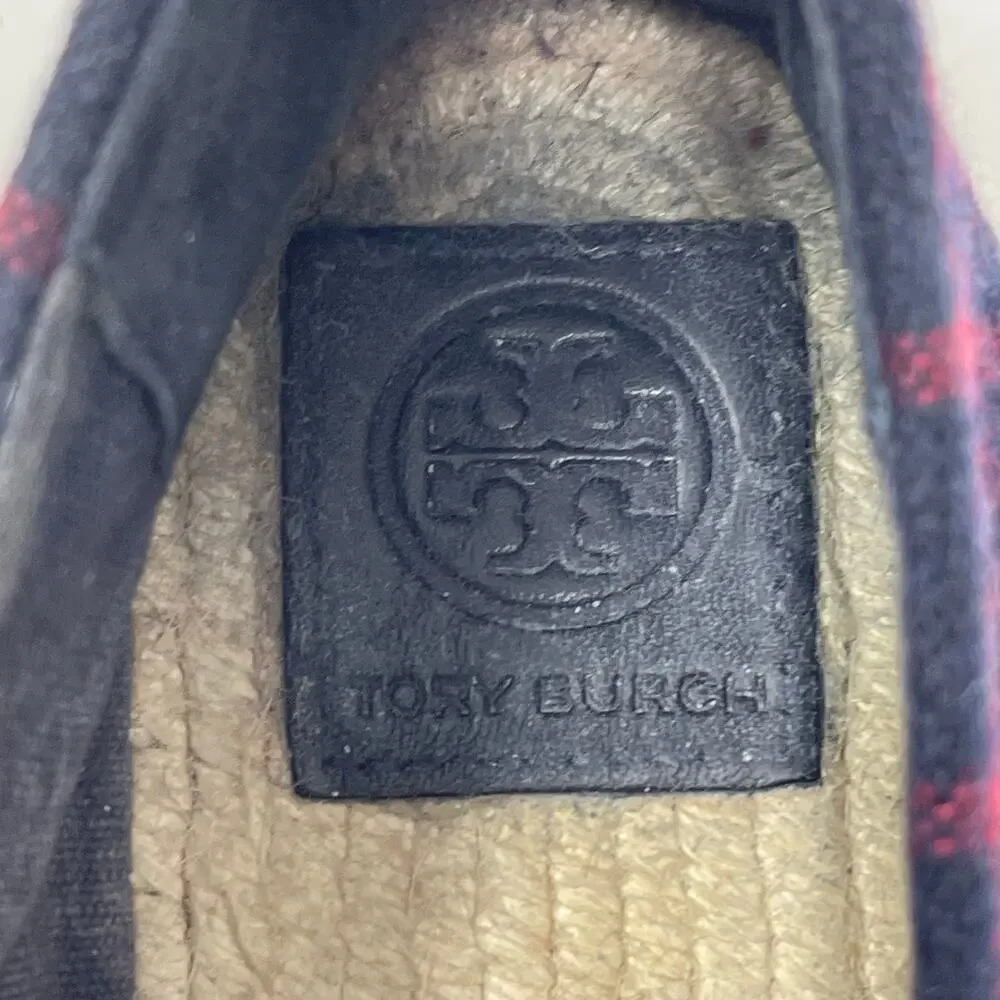 Tory Burch Color Block Espadrille - Flats - Plaid - Wool - Navy Red - Size 9